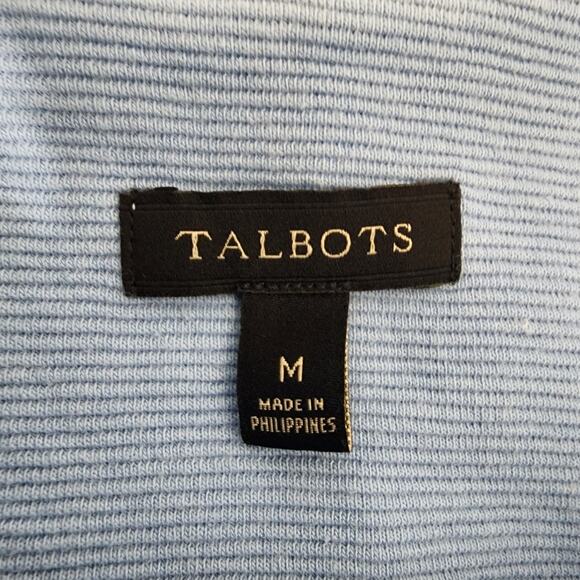 Talbots Womens High Neck Button Shoulder Top Medium Light Blue Ribbed Sleeveless - Picture 8 of 10